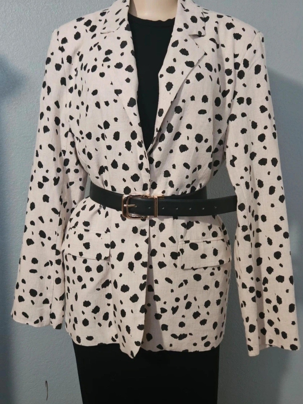 JODIFL Black and White Spot Print Blazer Jacket